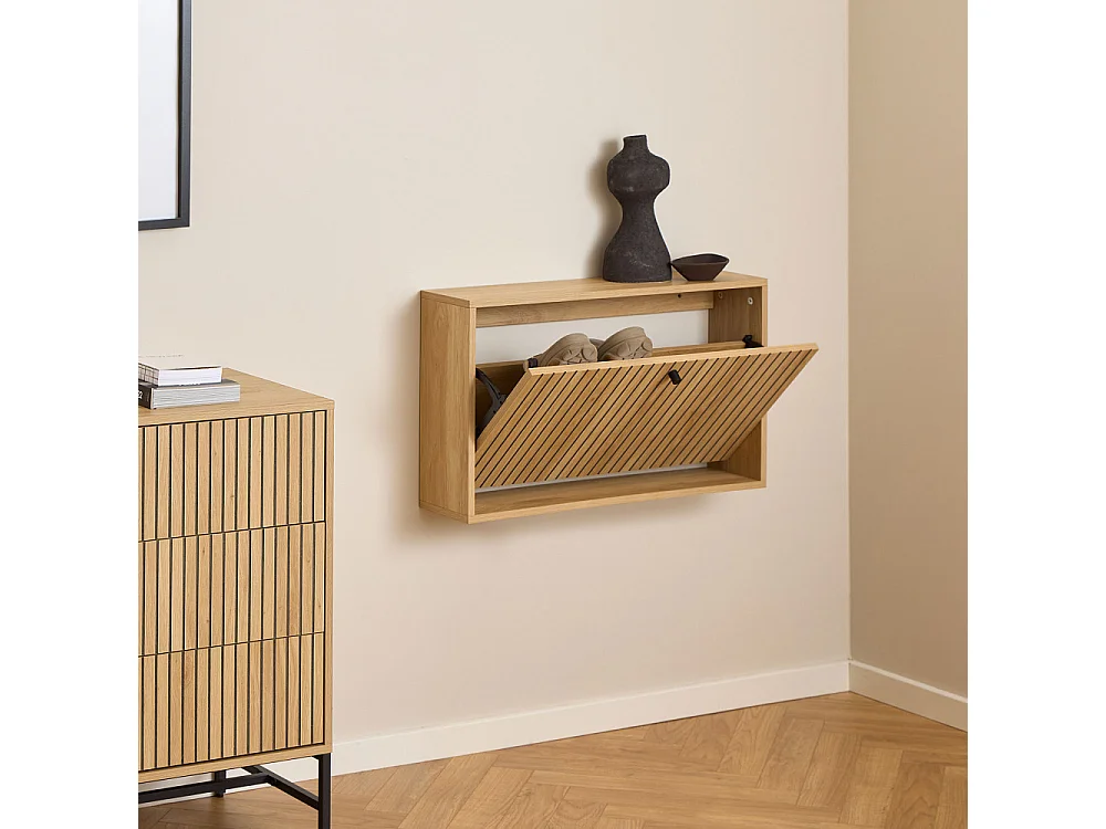 Storo - Meuble à chaussures mural en bois L71,6cm - Bois clair