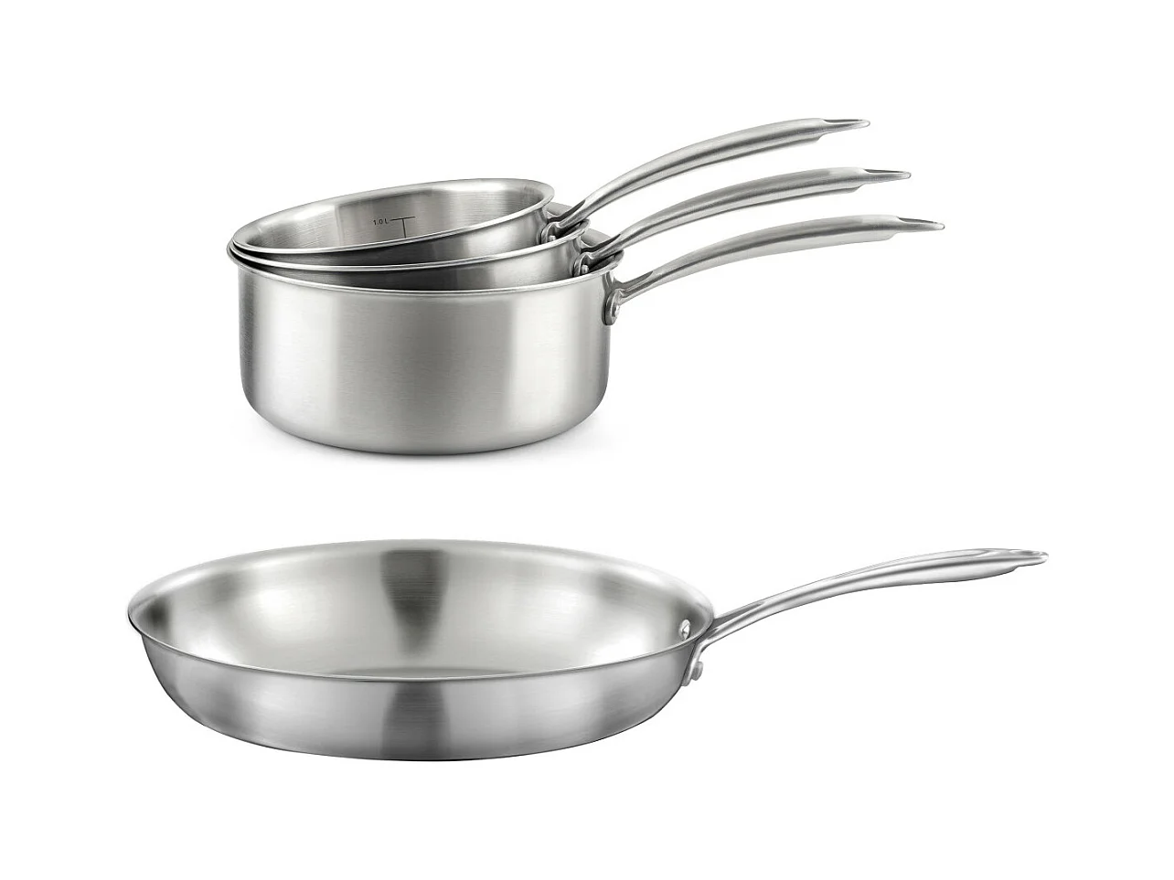 Gourmet - Lot de 3 casseroles inox 16/18/20 cm et 1 poêle inox 32 cm