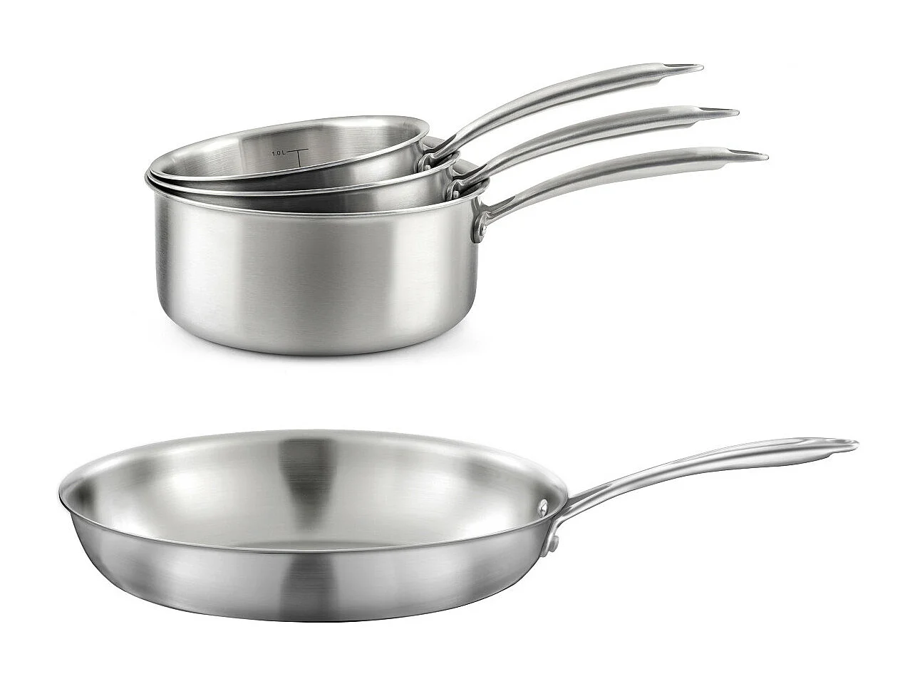 Gourmet - Lot de 3 casseroles inox 16/18/20 cm et 1 poêle inox 32 cm