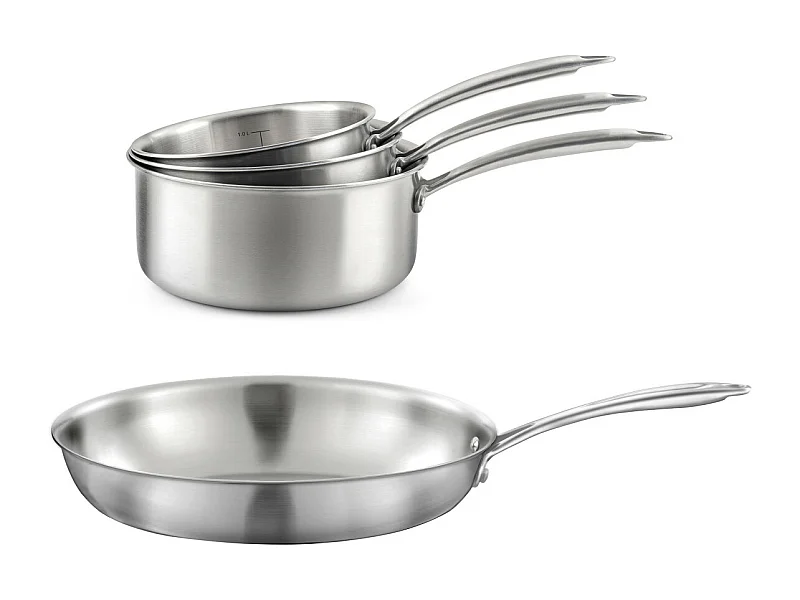 Gourmet - Lot de 3 casseroles inox 16/18/20 cm et 1 poêle inox 32 cm