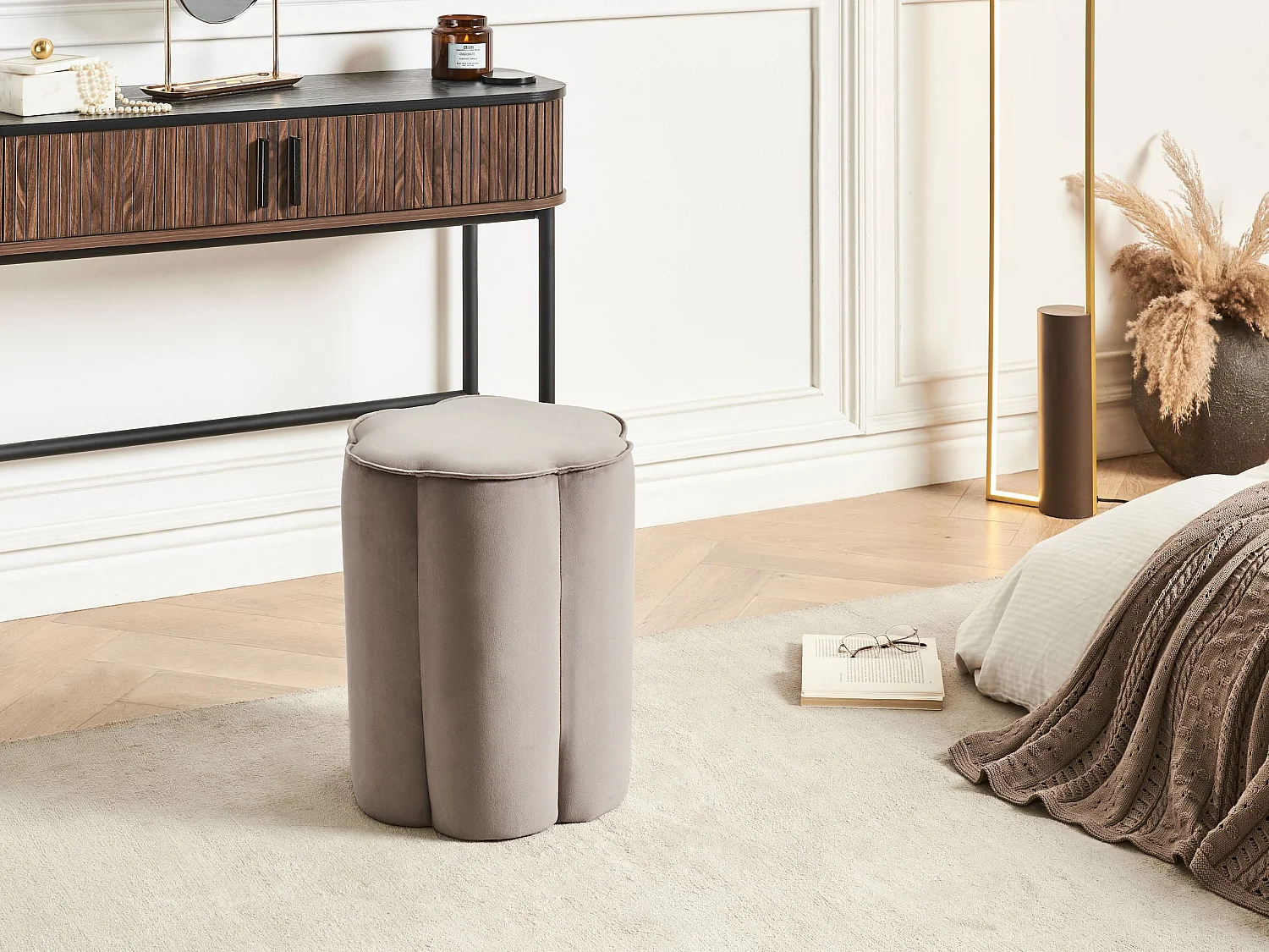 Pouf TAPPEN Velours Taupe 39 cm 39 cm 45 cm