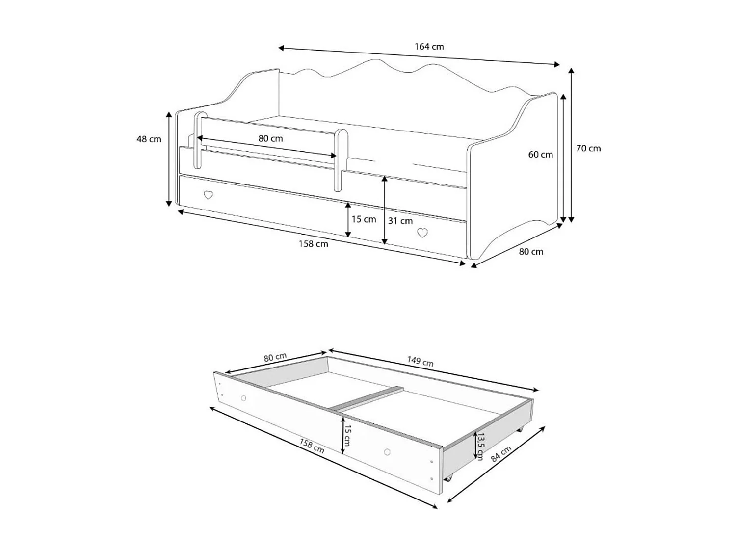 Letto Sena (80x160)/materasso incluso/bianca