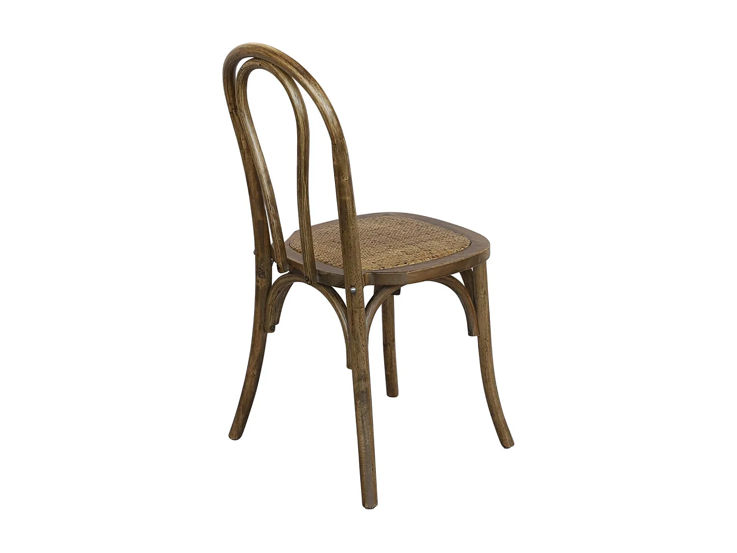 Lot de 4 chaises vintage en bois avec assise en rotin et dossier arrondi. coloris marron vieilli. L 48 x P 49.5 x H 90cm