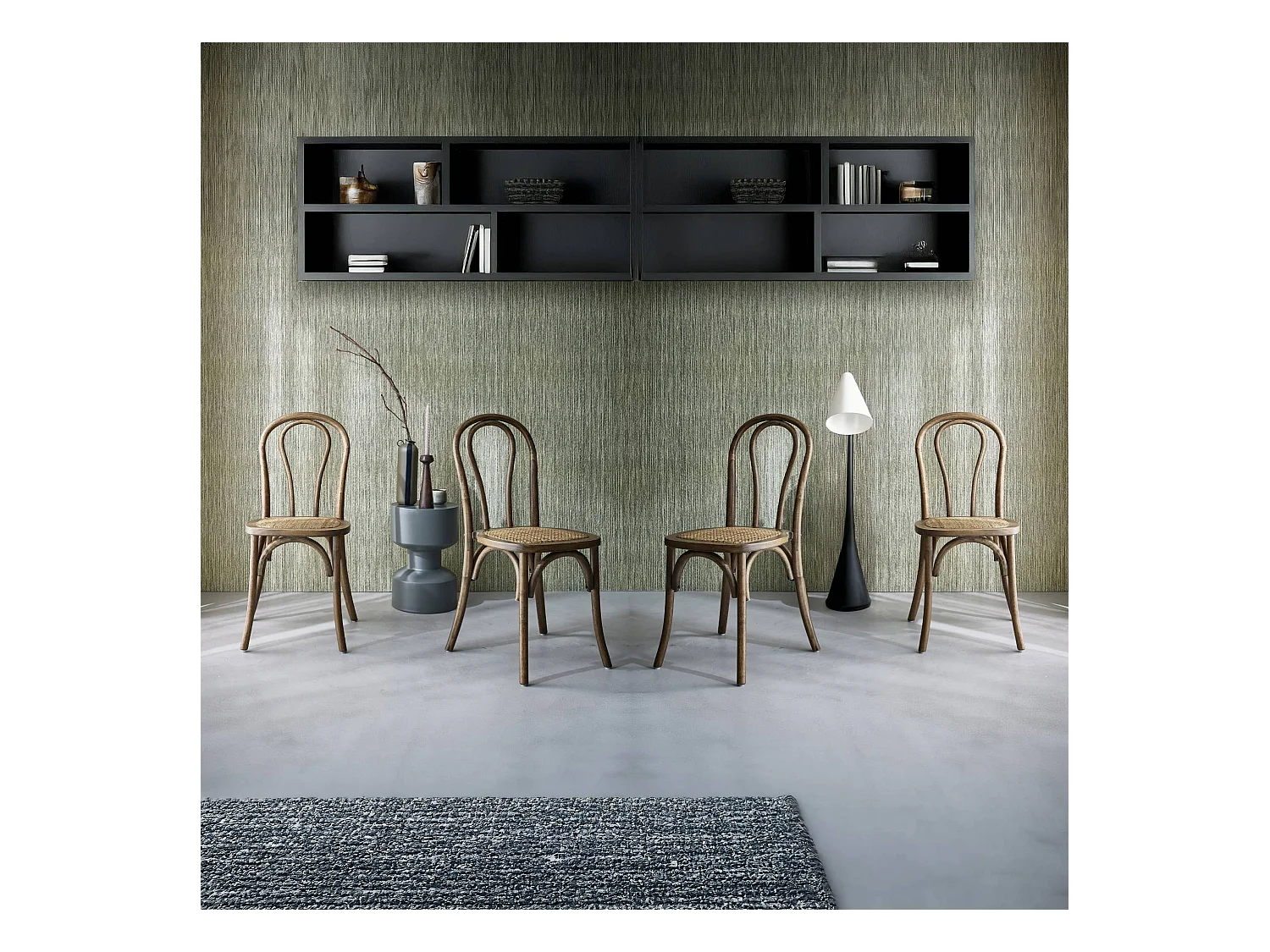 Set di 4 sedie vintage in legno e rattan, marrone