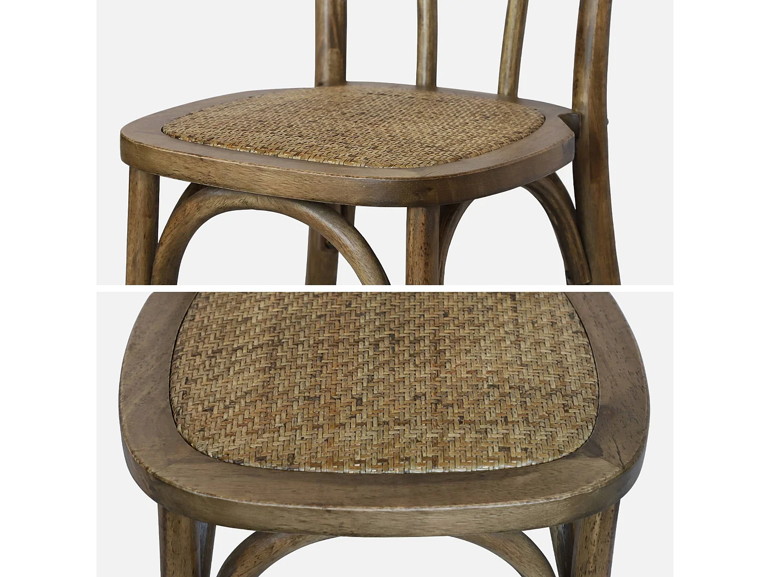 Set di 4 sedie vintage in legno e rattan, marrone