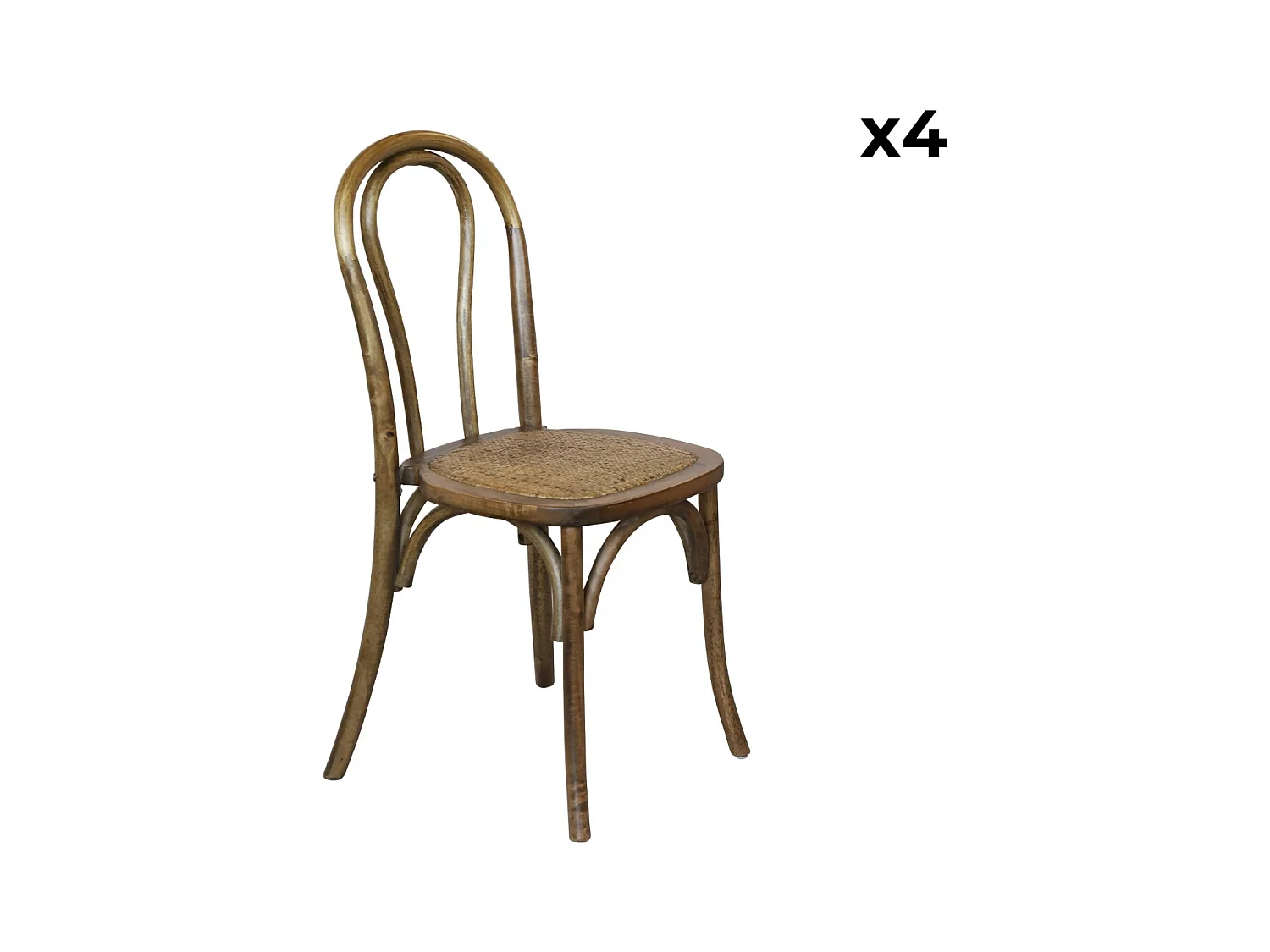 Set di 4 sedie vintage in legno e rattan, marrone
