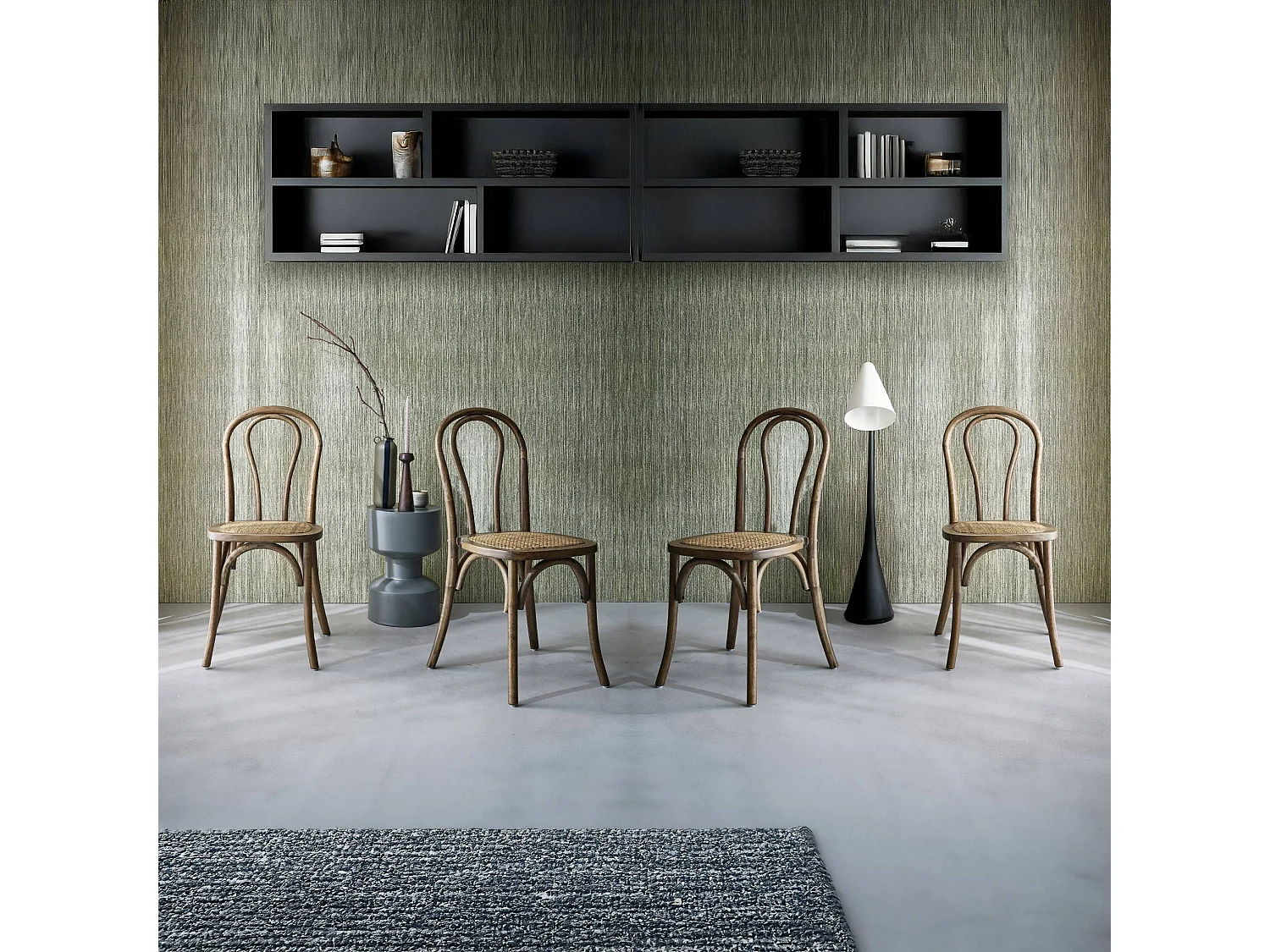 Set di 4 sedie vintage in legno e rattan, marrone