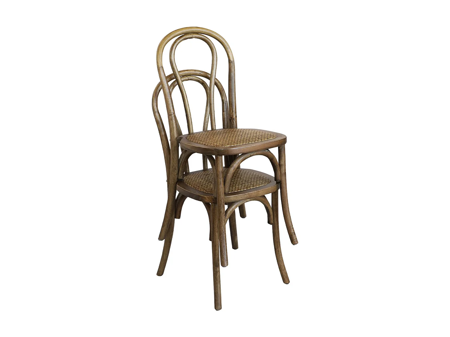 Set di 4 sedie vintage in legno e rattan, marrone