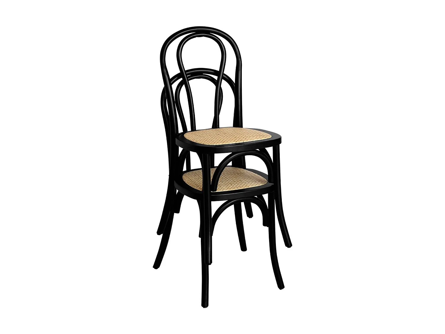 Set di 4 sedie vintage in legno e rattan, nero