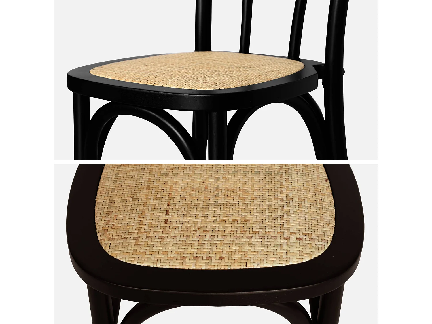 Set di 4 sedie vintage in legno e rattan, nero
