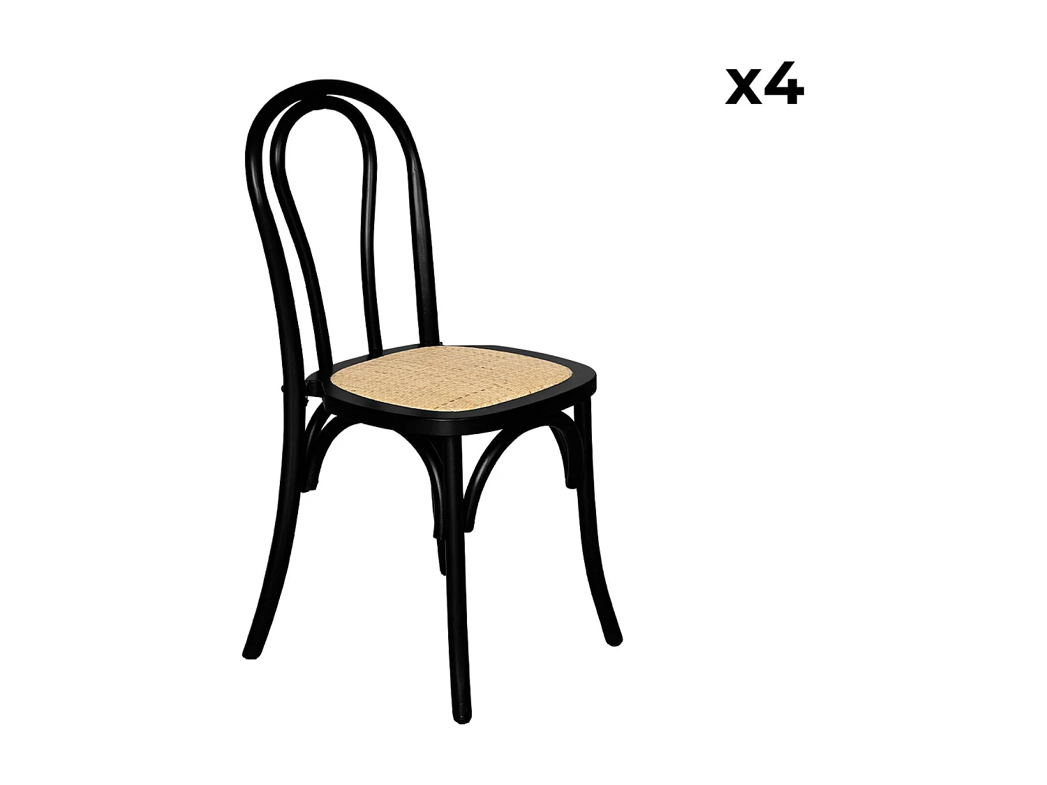 Set di 4 sedie vintage in legno e rattan, nero