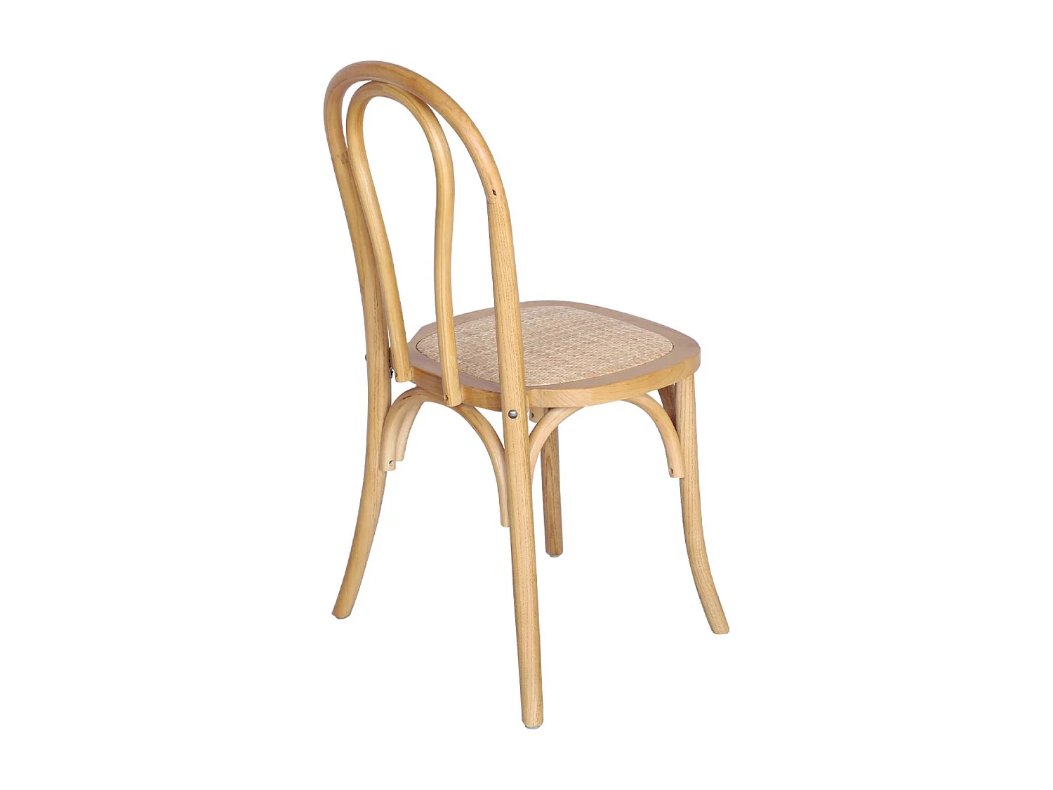 Lot de 4 chaises vintage en bois avec assise en rotin et dossier arrondi. coloris naturel. L 48 x P 49.5 x H 90cm