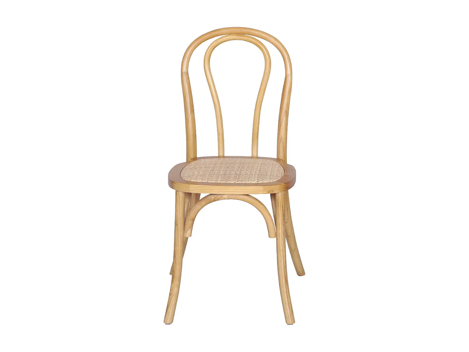 Silla vintage de madera y ratán, set de 4 natural