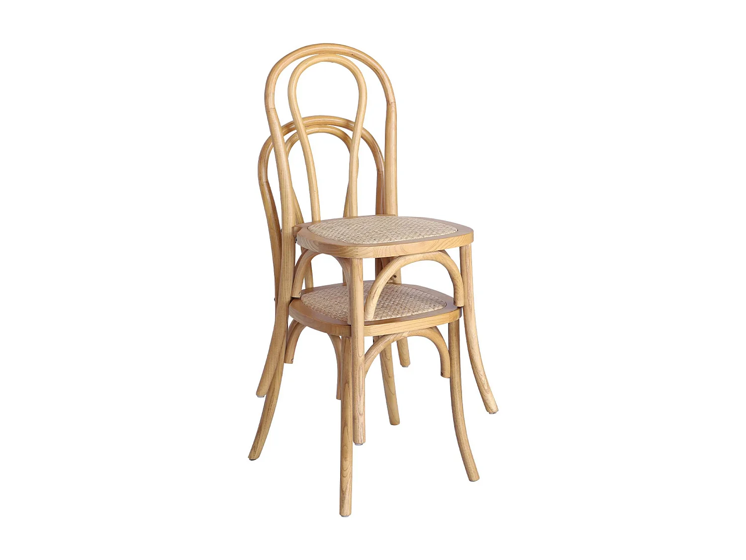 Set di 4 sedie vintage in legno e rattan, marrone naturale