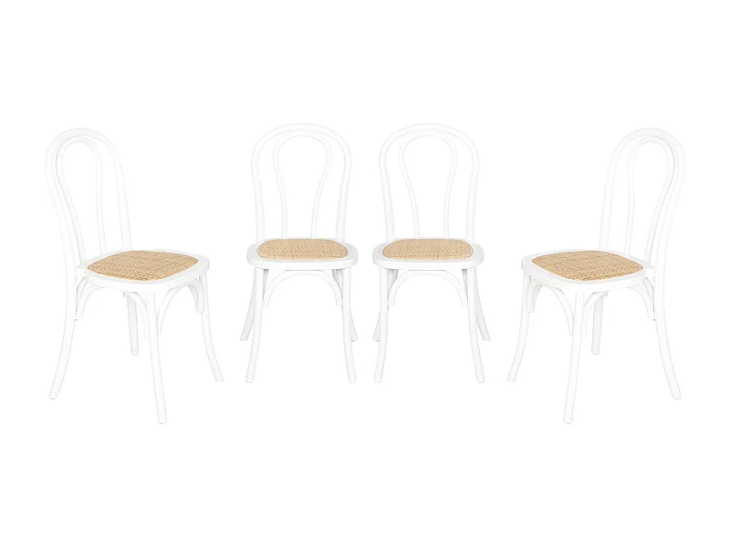 Set di 4 sedie vintage in legno e rattan, bianco