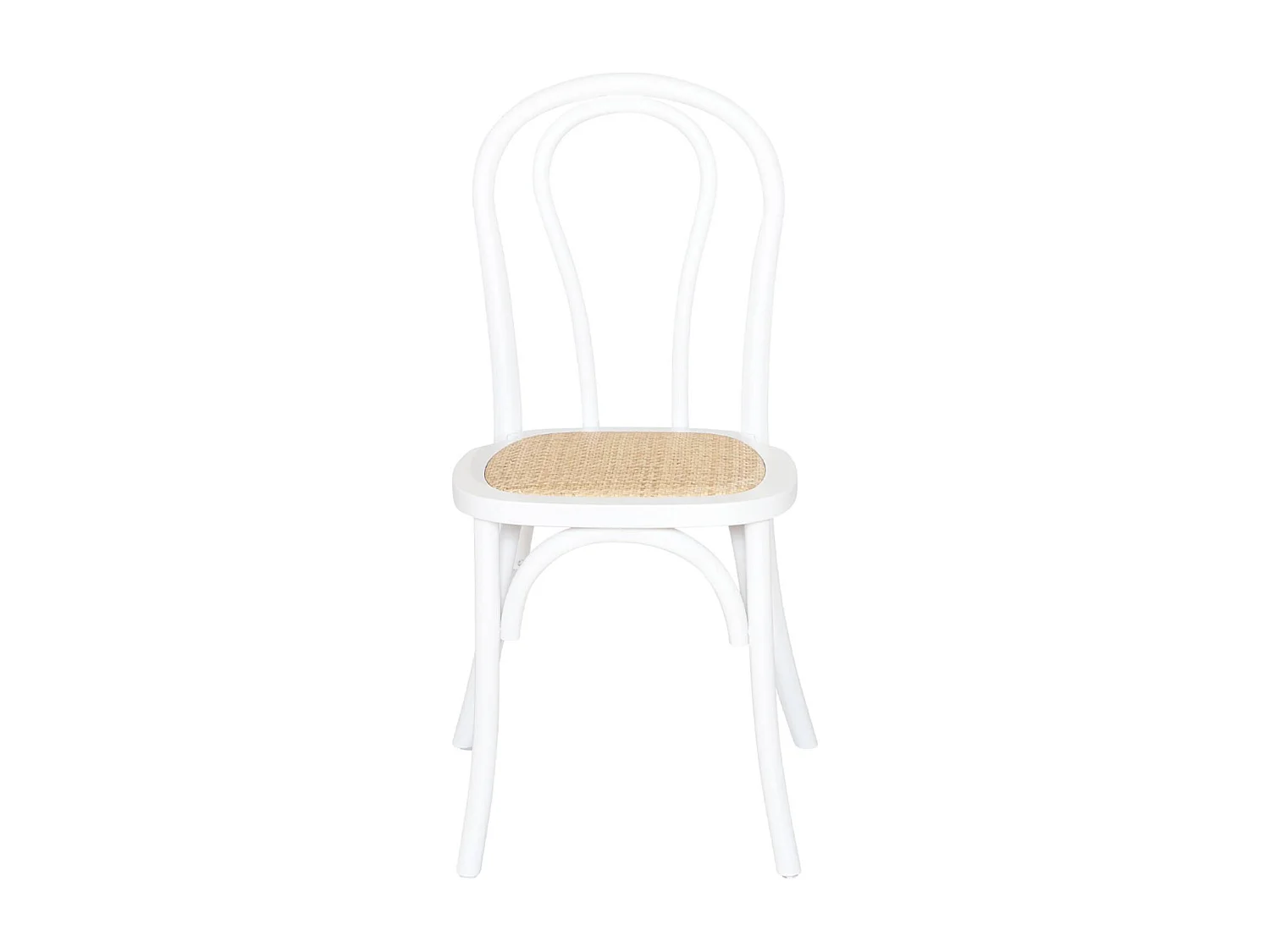 Lot de 4 chaises vintage en bois avec assise en rotin et dossier arrondi. coloris blanc. L 48 x P 49.5 x H 90cm