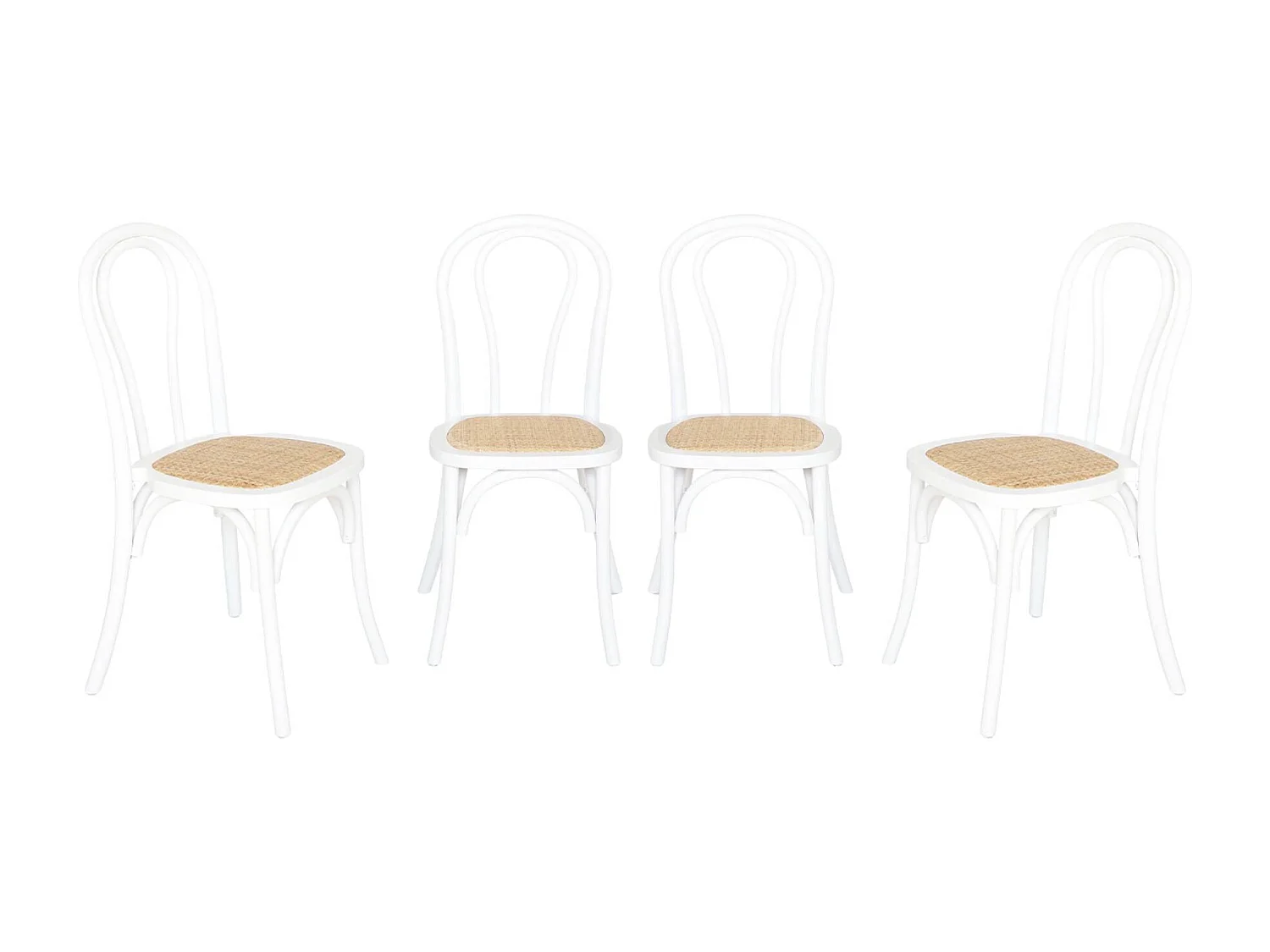 Silla vintage de madera y ratán, set de 4 blanco