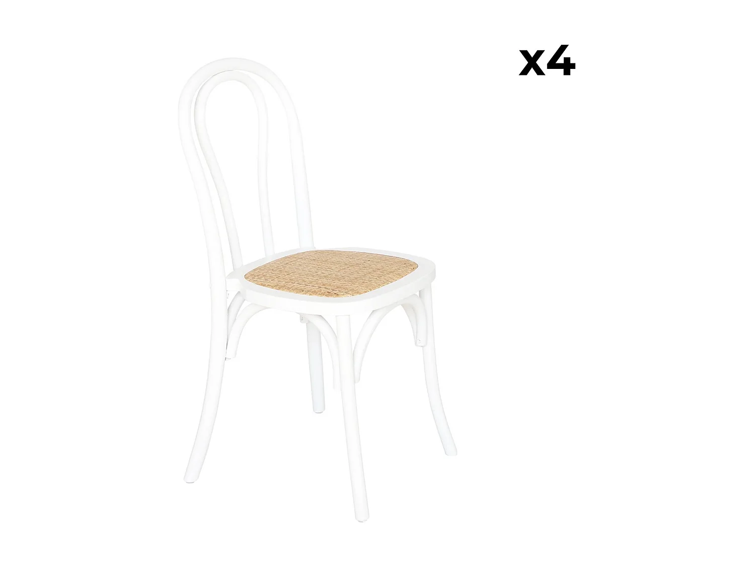 Silla vintage de madera y ratán, set de 4 blanco
