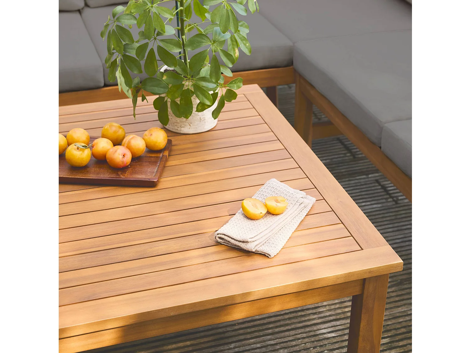 Salotto da giardino angolare in acacia 5 posti, grigio