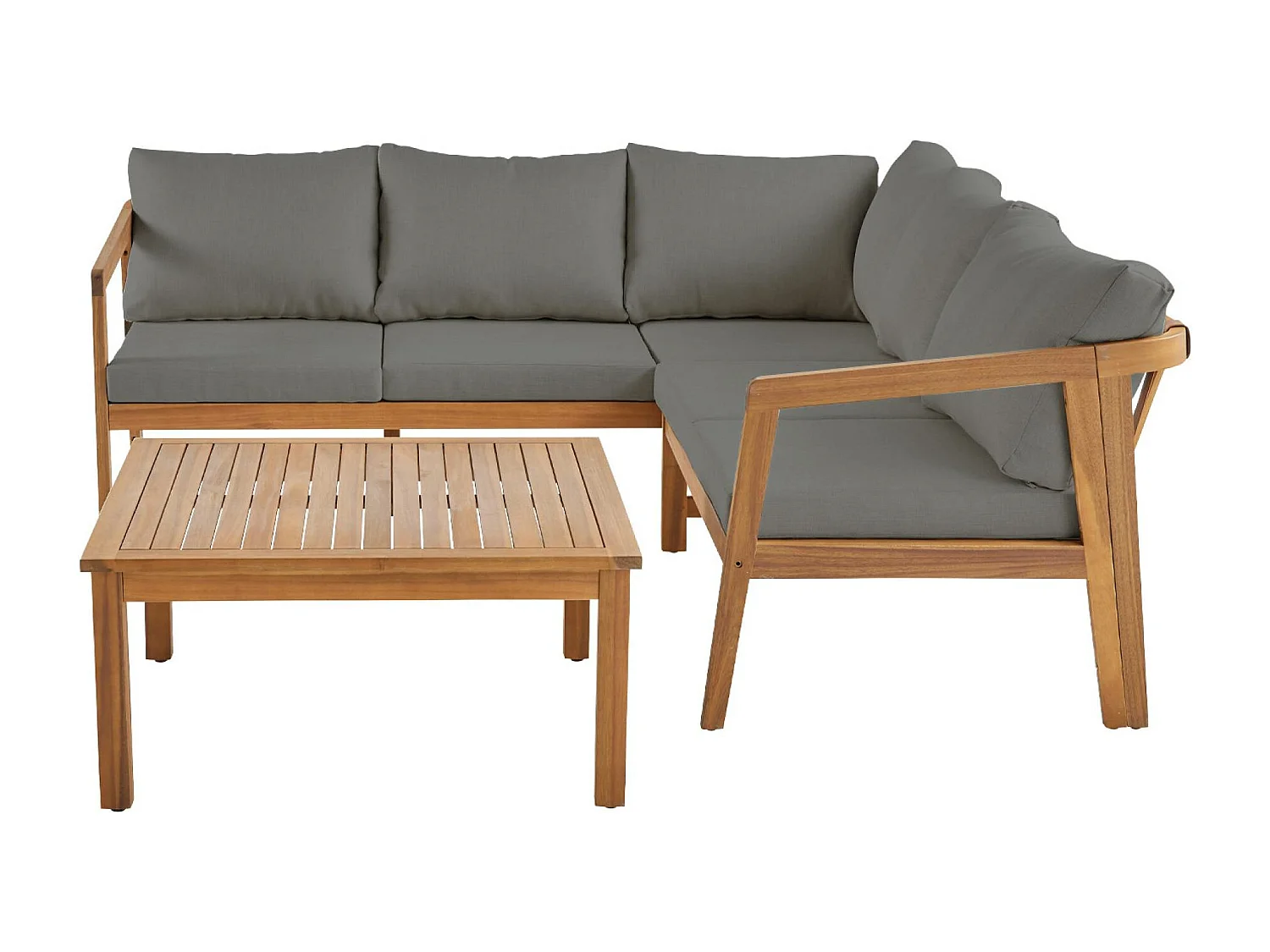 Salotto da giardino angolare in acacia 5 posti, grigio