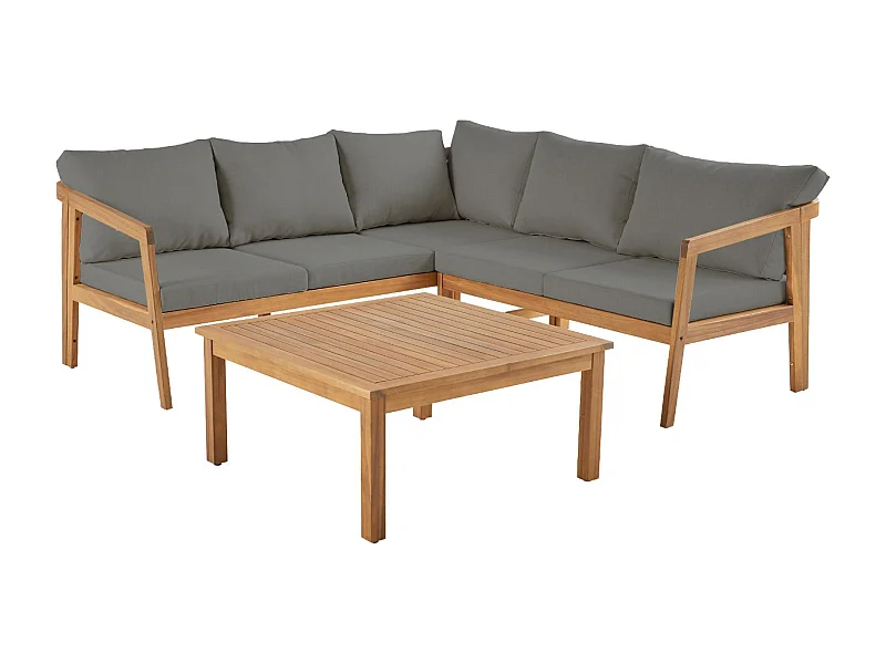 Salotto da giardino angolare in acacia 5 posti, grigio