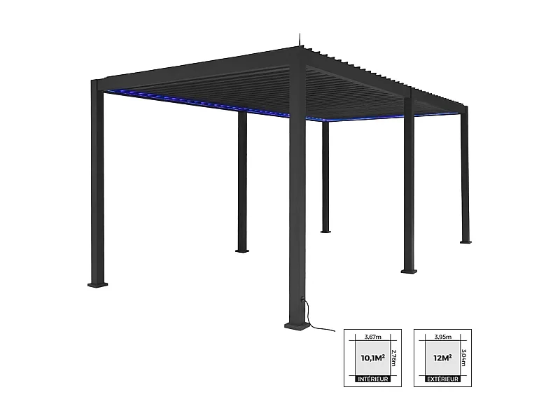 Pergola bioclimatica 3x6m elettrica in alluminio con illuminazione a