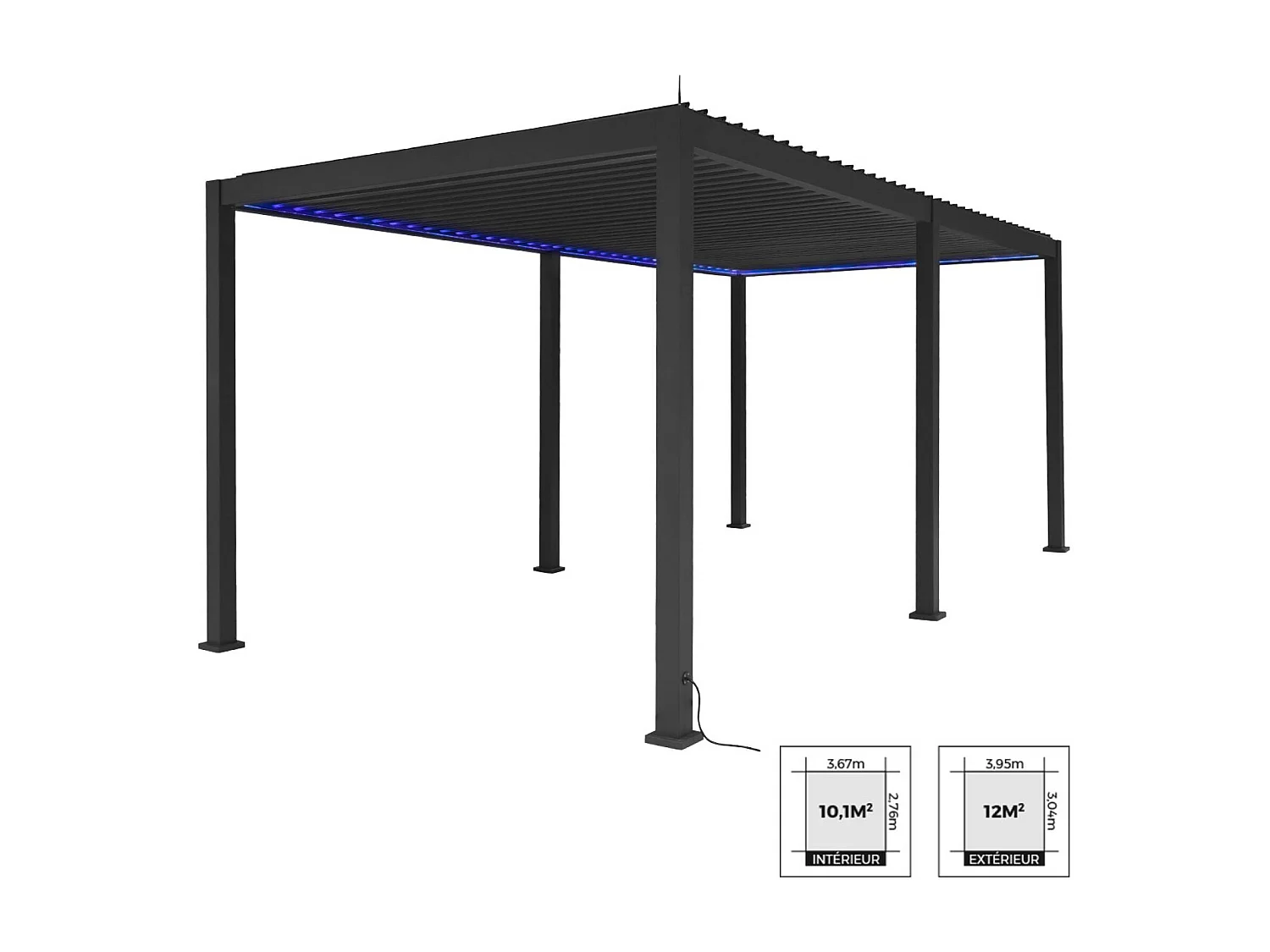 Pergola Bioclimatique électrique 3x6m anthracite. aluminium. à lames orientables avec éclairage LED