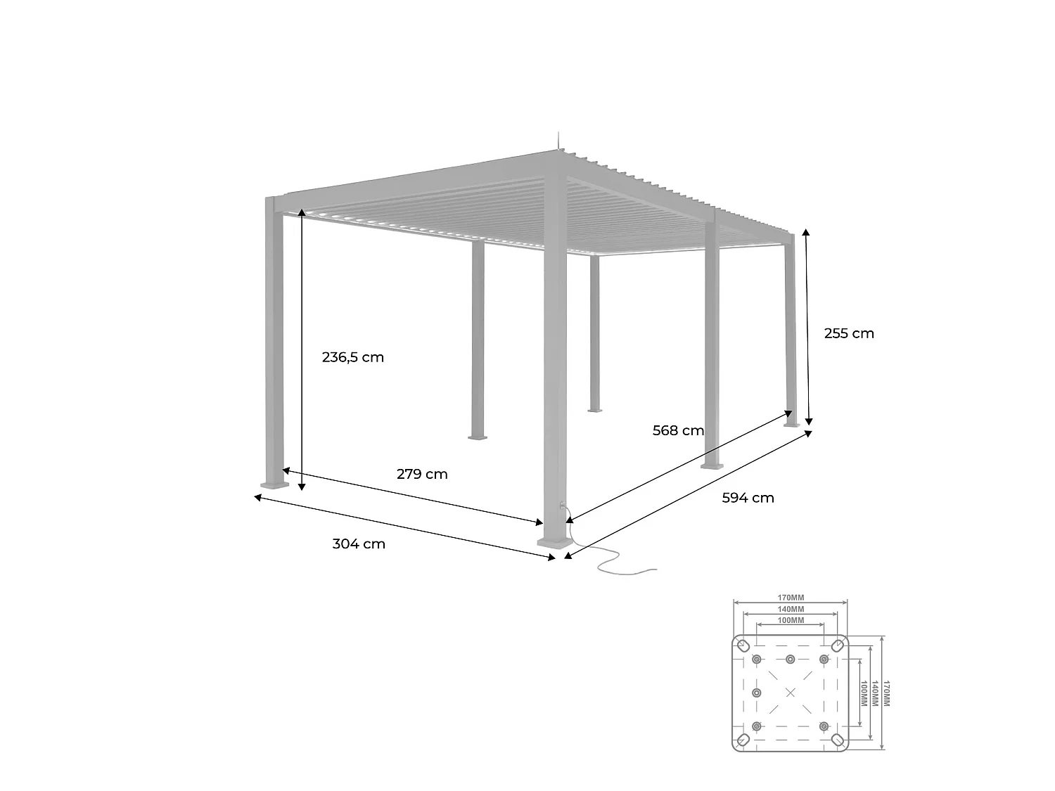 Pérgola bioclimática 3x6m eléctrica de aluminio con iluminación led