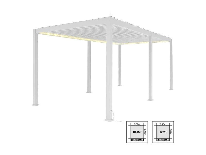 Pergola bioclimatica 3x6m elettrica in alluminio con illuminazione a