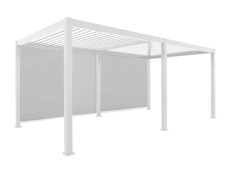 Pergola Bioclimatique blanc 300x600cm. aluminium à lames orientables + 2 stores 3m