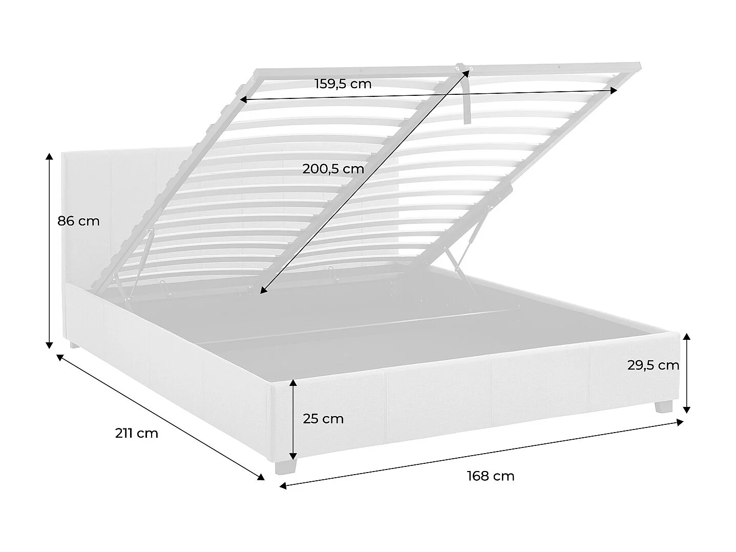 Cama con somier abatible y cabecero, 160m gris claro