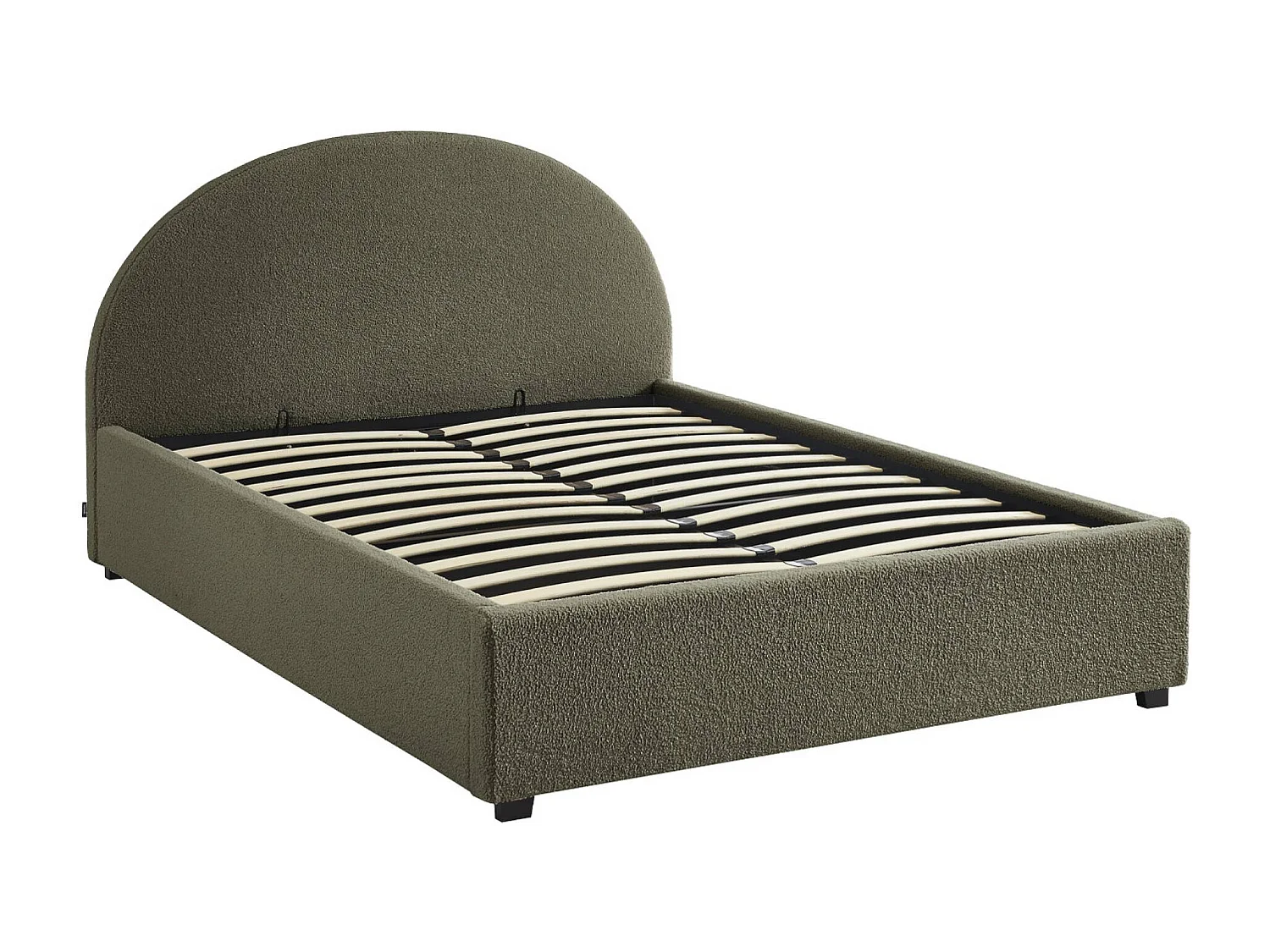 Struttura letto con contenitore e testiera 140cm, imbottita bouclé,