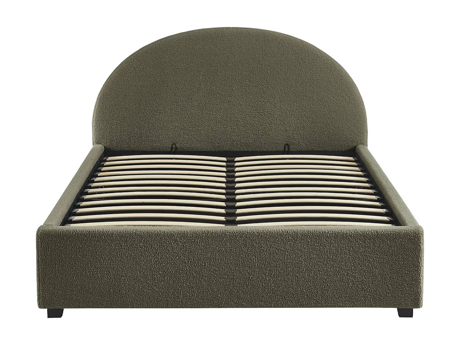 Struttura letto con contenitore e testiera 140cm, imbottita bouclé,