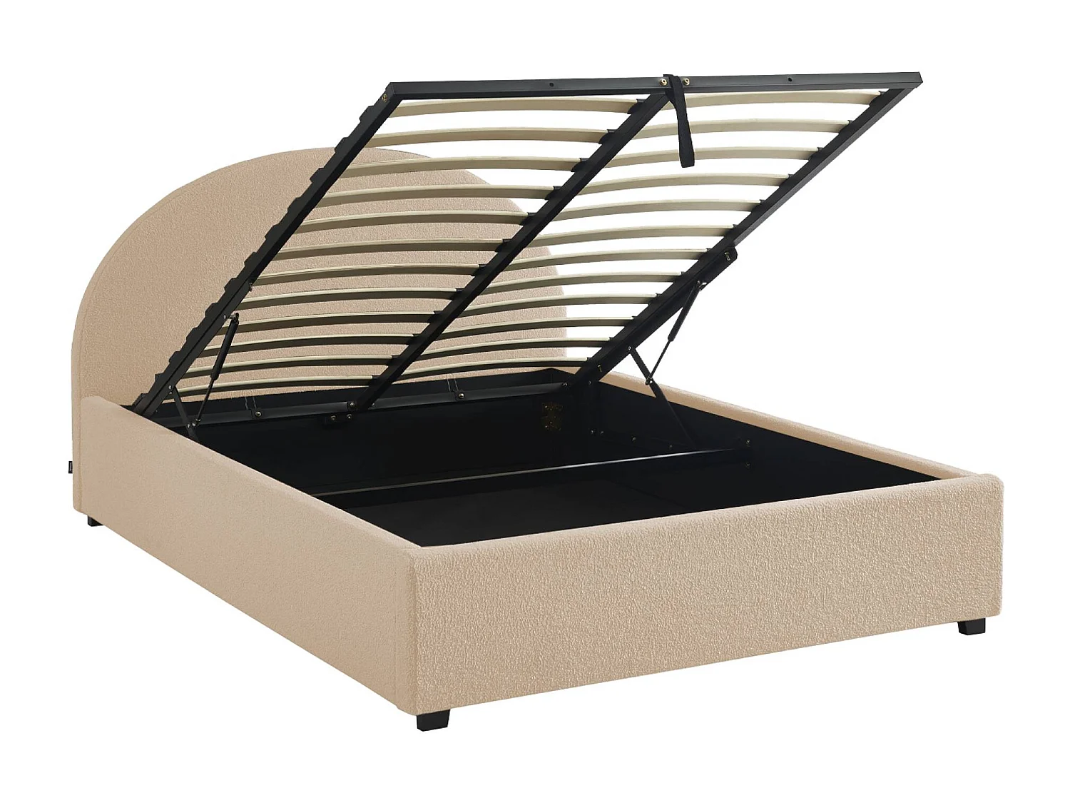 Struttura letto con contenitore e testiera 140cm, imbottita bouclé,