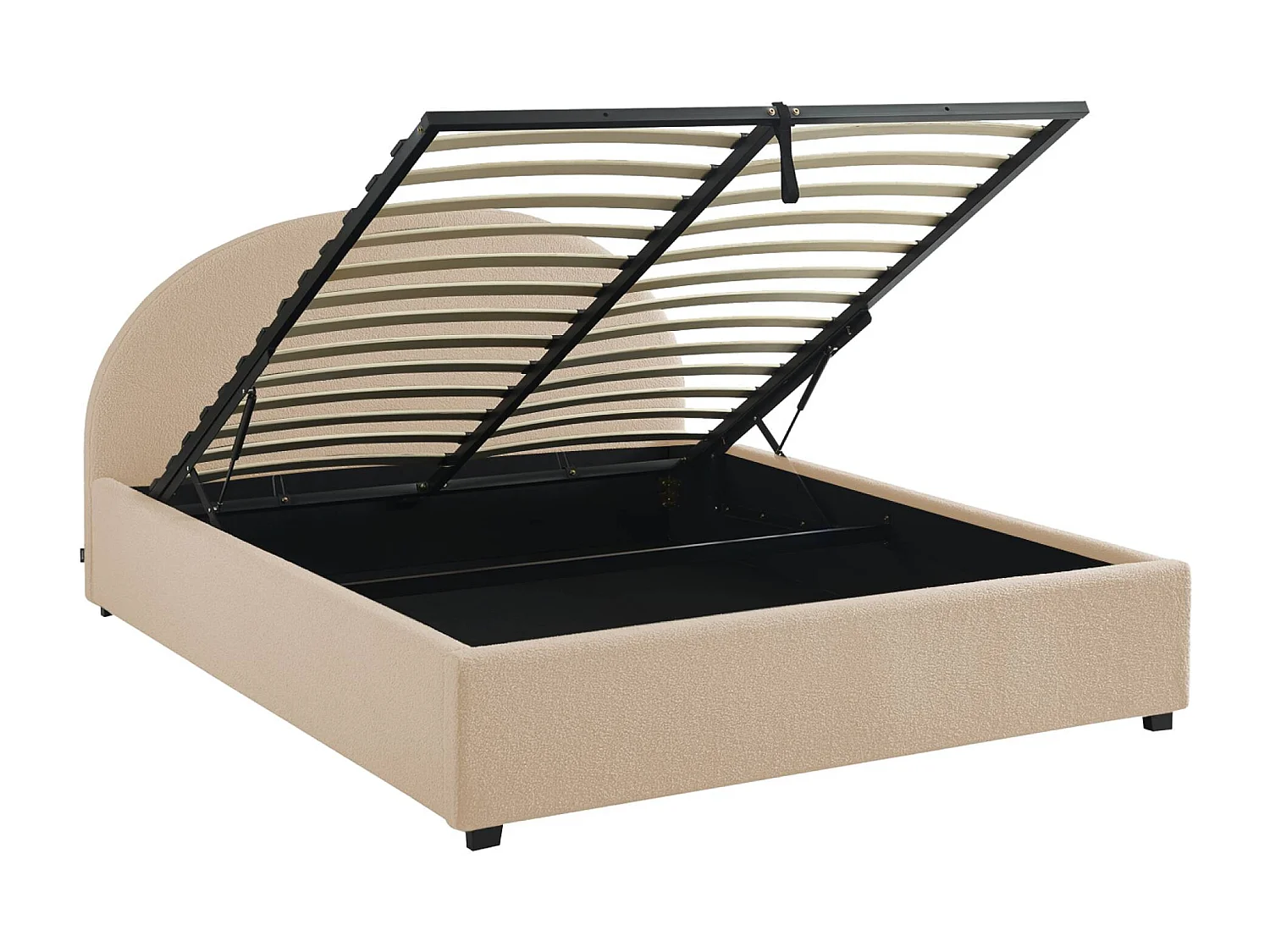 Struttura letto con contenitore e testiera 160cm, imbottita bouclé,