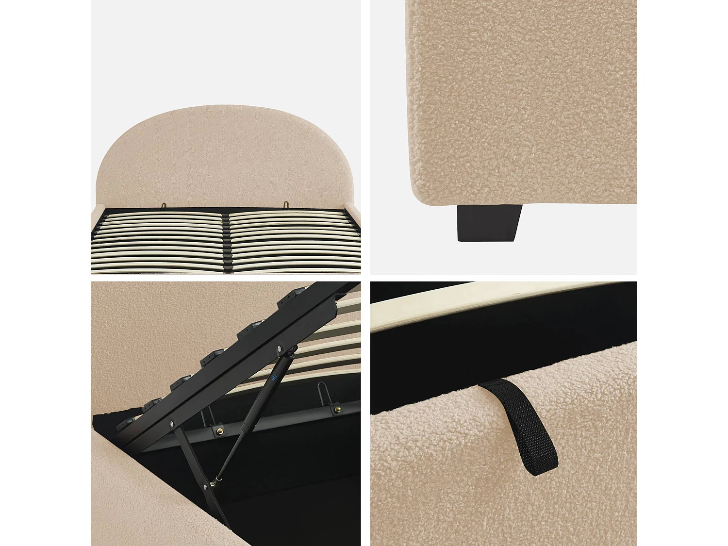 Struttura letto con contenitore e testiera 160cm, imbottita bouclé,