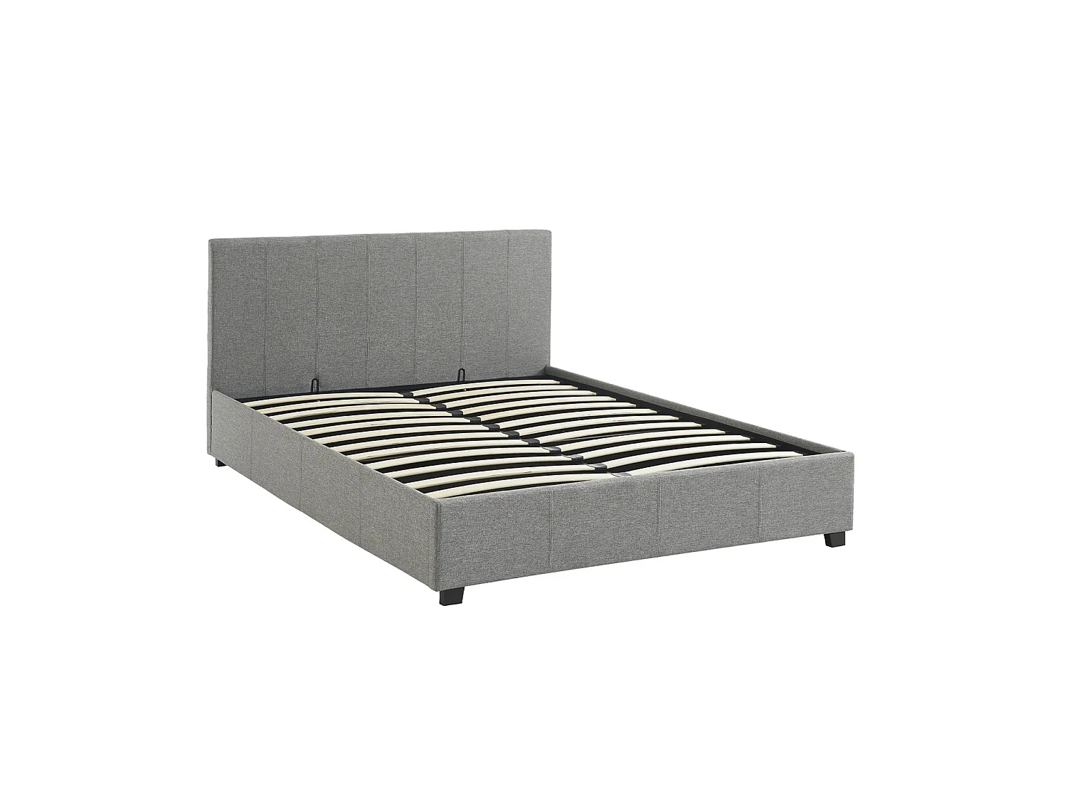 Letto a cassettone con rete a doghe e testiera, finitura in tessuto grigio chiaro, L 202 x P 148 x H