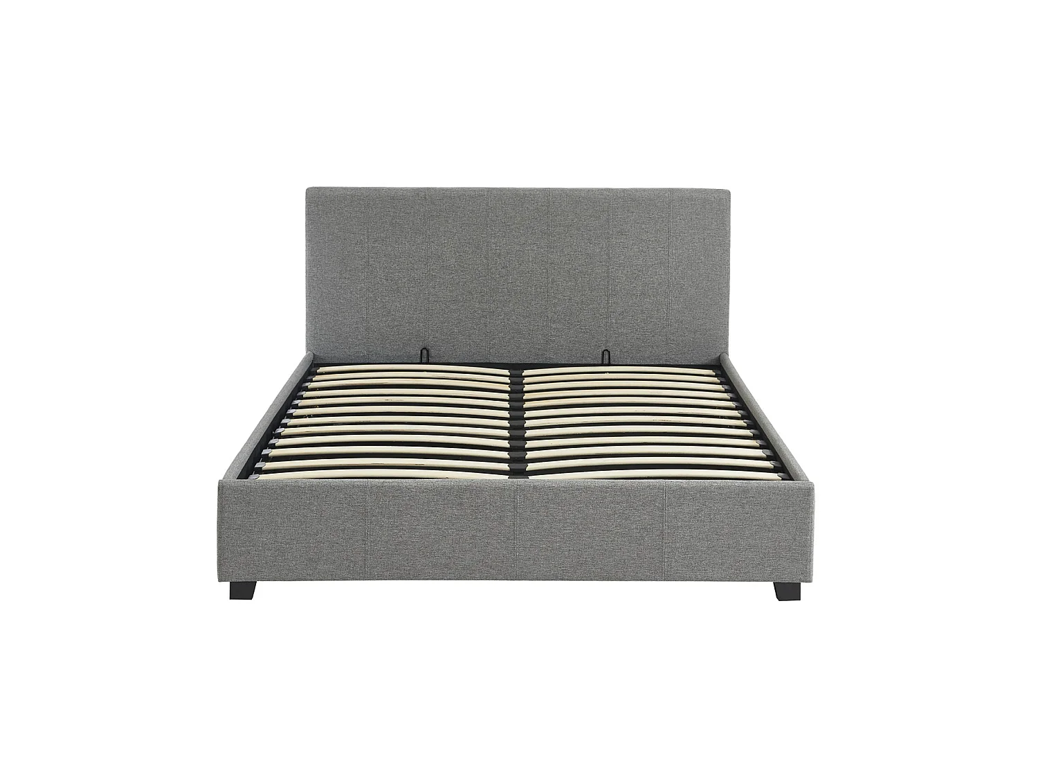 Letto a cassettone con rete a doghe e testiera, finitura in tessuto grigio chiaro, L 202 x P 148 x H