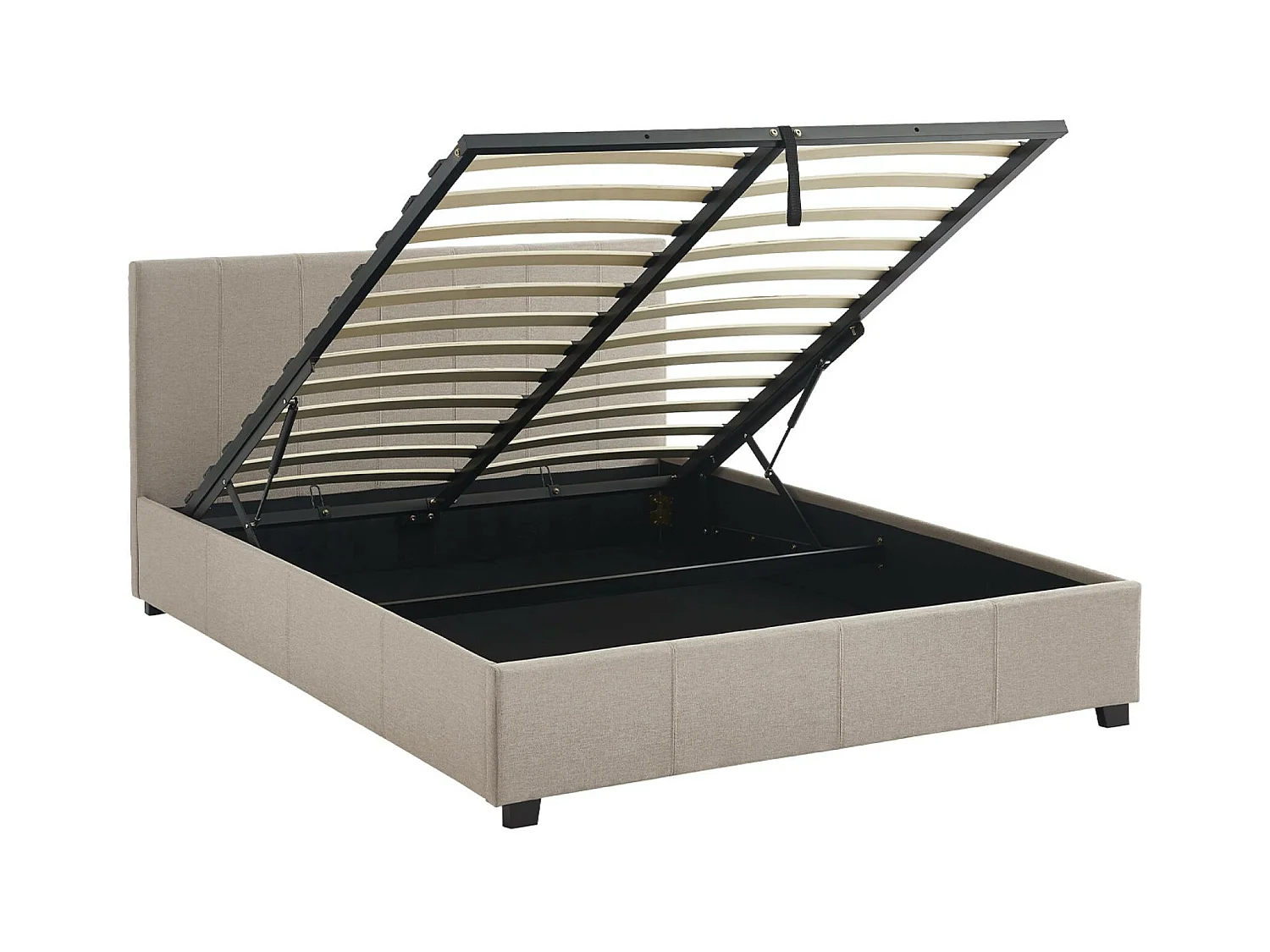 Letto a cassettone con rete a doghe e testiera, 140x90cm, beige