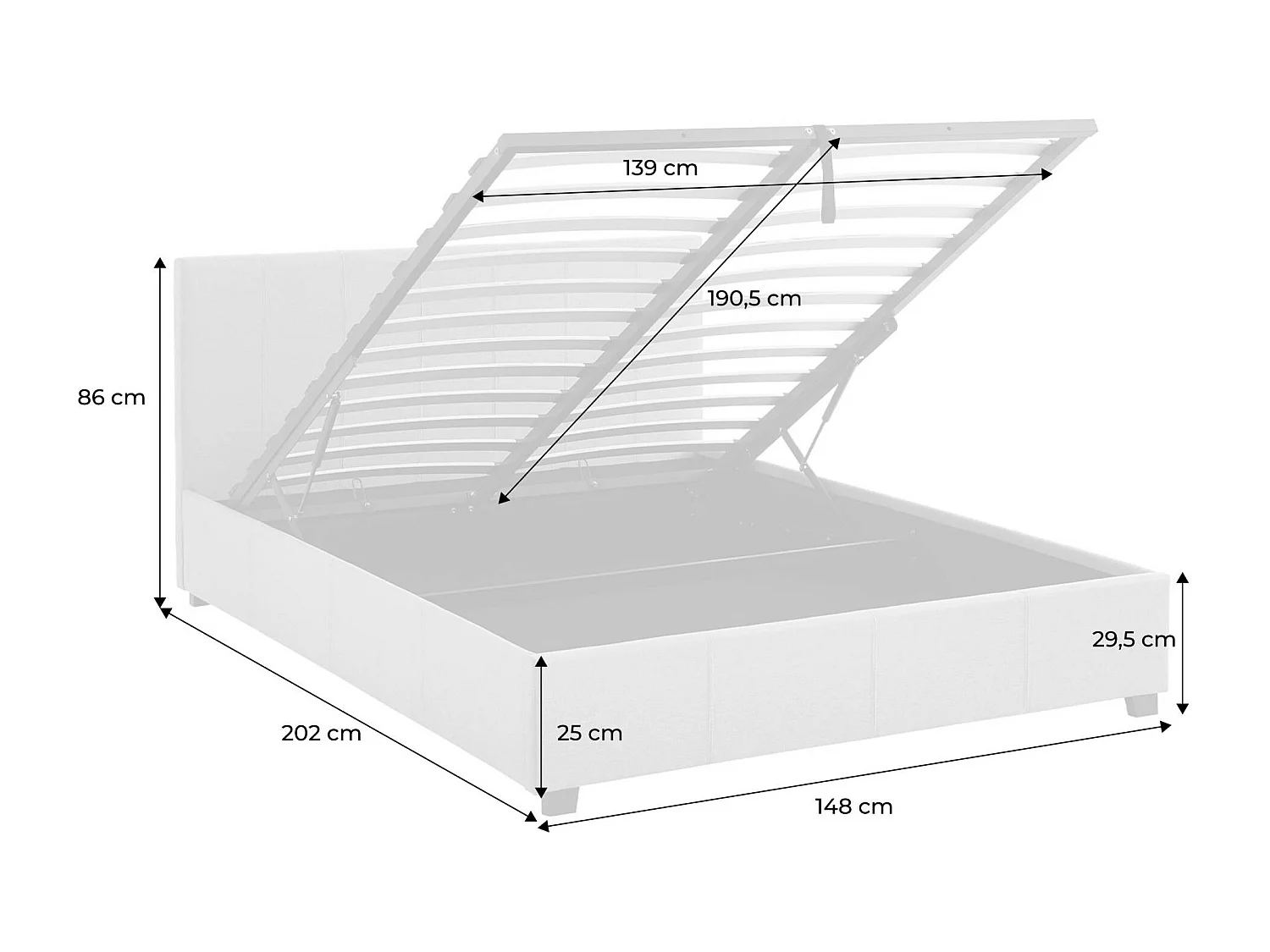Letto a cassettone con rete a doghe e testiera, 140x90cm, beige