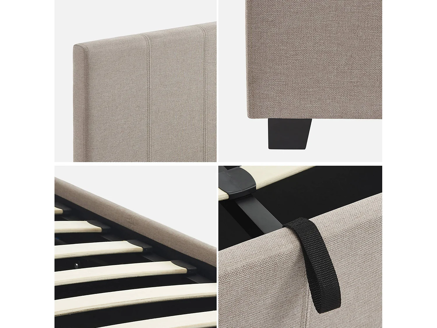 Letto a cassettone con rete a doghe e testiera, 140x90cm, beige