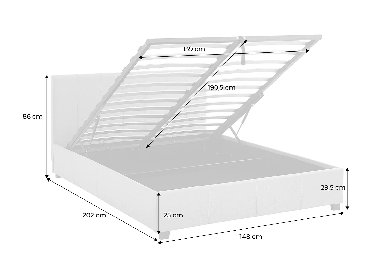 Letto a cassettone con rete a doghe e testiera, 140x90cm, beige