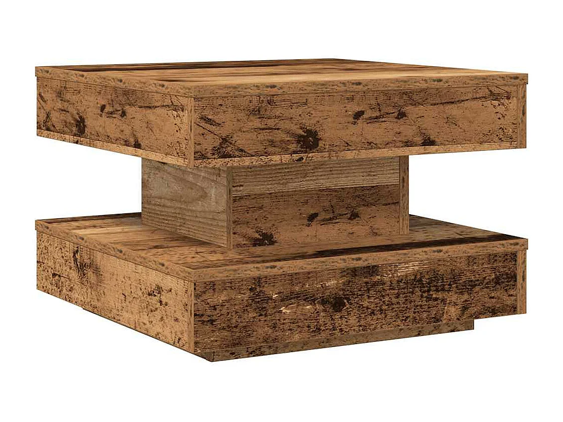 Mesa de centro rotativa a 360 graus 50x50x34,5 cm madeira velha