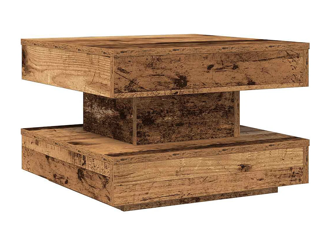 Mesa de centro rotativa a 360 graus 50x50x34,5 cm madeira velha