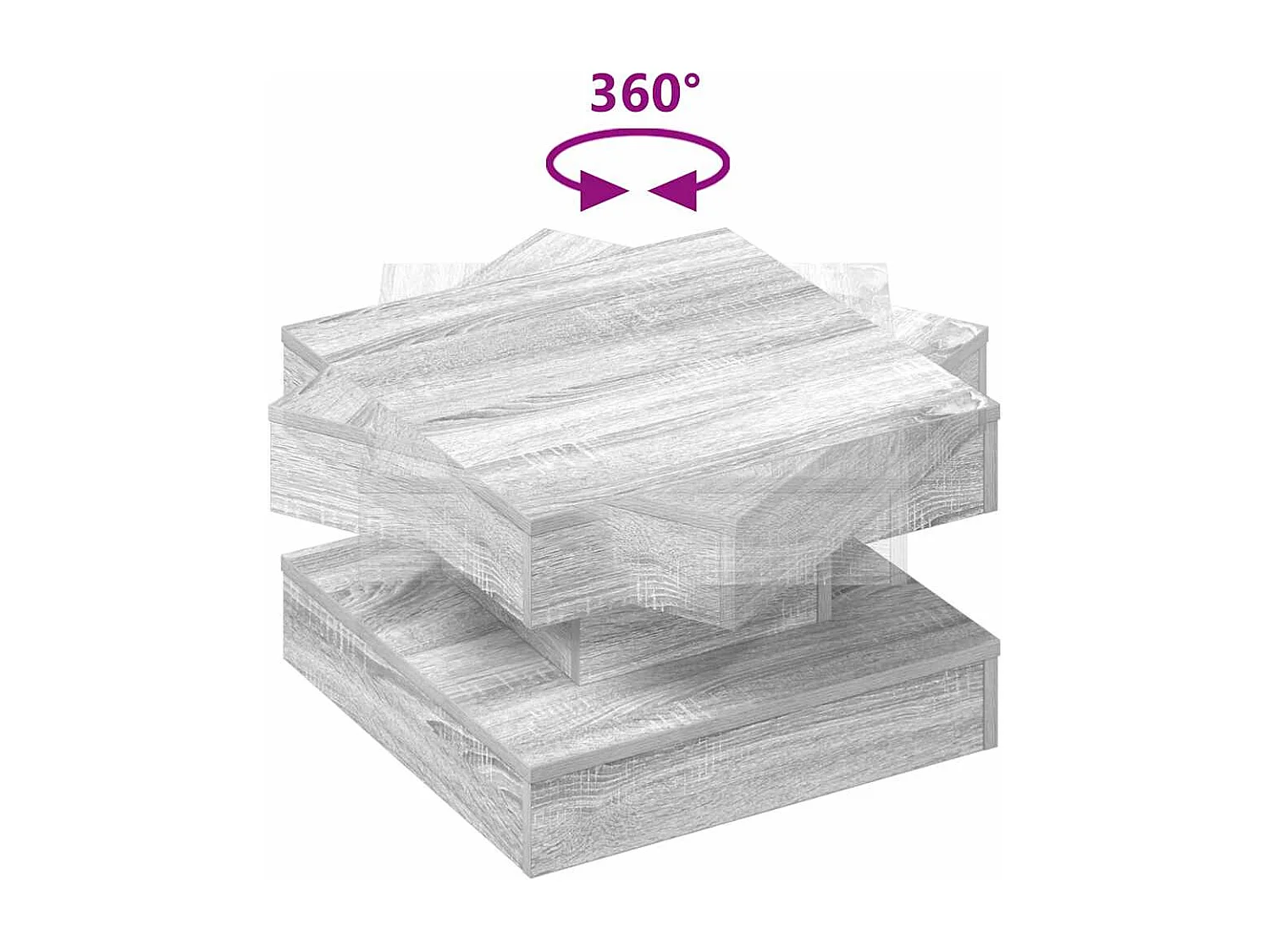 Table basse rotative à 360 degrés sonoma gris 50x50x34,5 cm