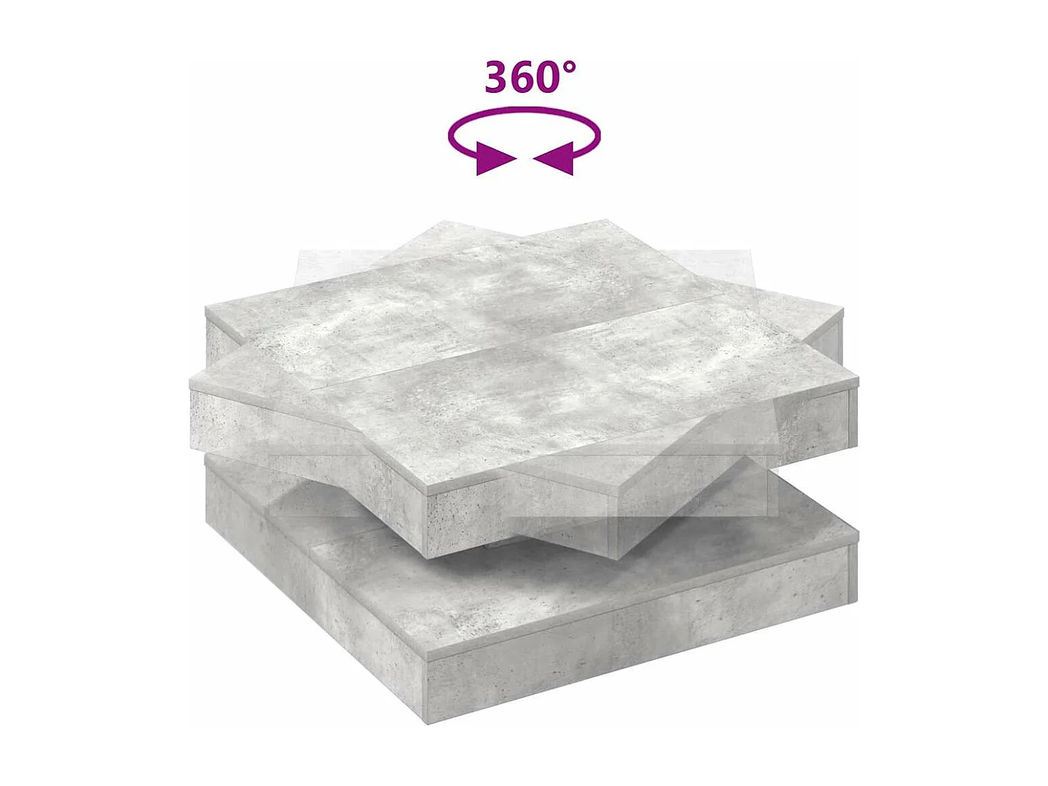 Salontafel 360 graden draaibaar 70x70x34,5 cm betongrijs