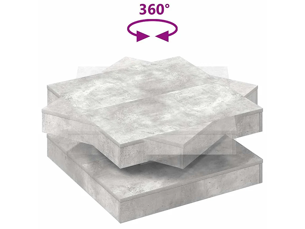 Table basse rotative à 360 degrés gris béton 70x70x34,5 cm