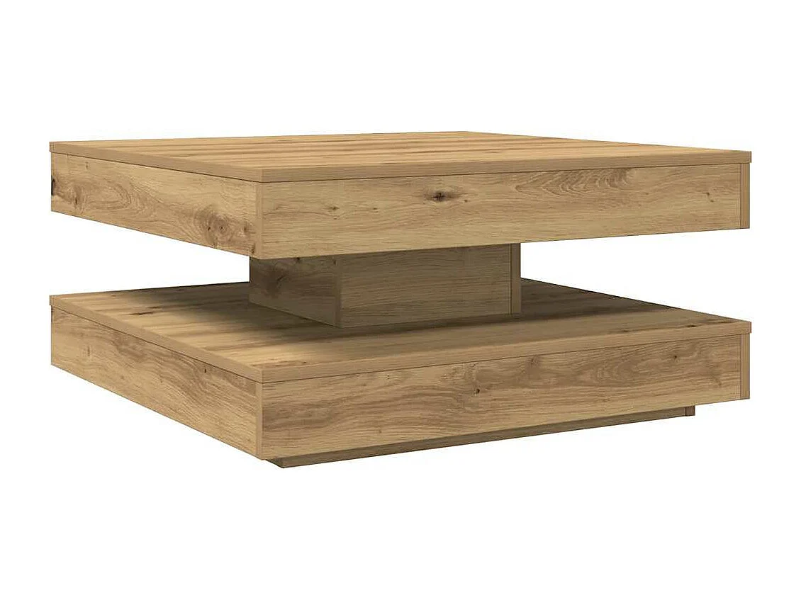 Table basse rotative à 360 degrés chêne artisanal 70x70x34,5 cm