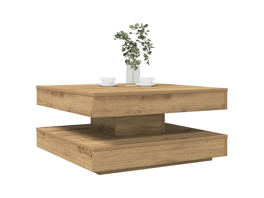 Table basse rotative à 360 degrés chêne artisanal 70x70x34,5 cm