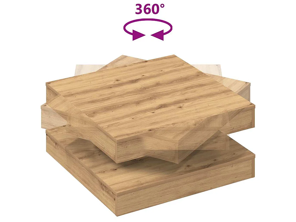 Table basse rotative à 360 degrés chêne artisanal 70x70x34,5 cm